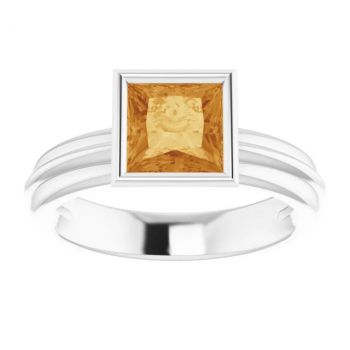 Bezel Princess-Cut Citrine Solitaire Ring in 14K White Gold 3