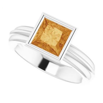 Bezel Princess-Cut Citrine Solitaire Ring in 14K White Gold 5