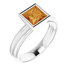 Bezel Princess-Cut Citrine Solitaire Ring in 14K White Gold