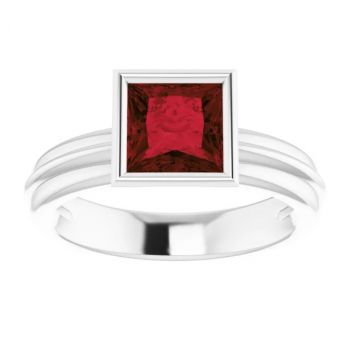 Princess-Cut Garnet Solitaire Ring in 14K White Gold 3