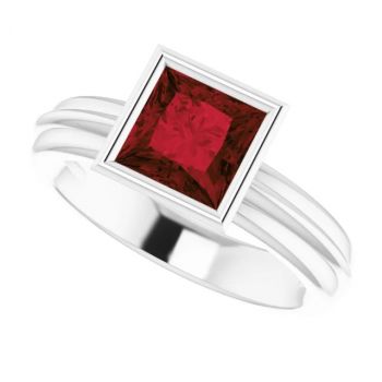 Princess-Cut Garnet Solitaire Ring in 14K White Gold 5