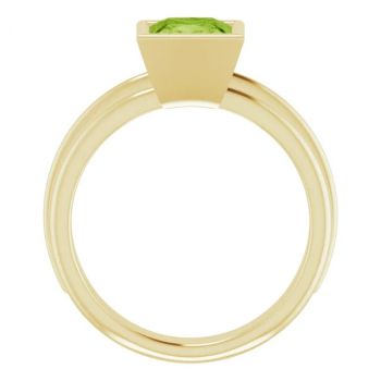 Bezel Princess-Cut Peridot Solitaire Ring in 14K Gold 2