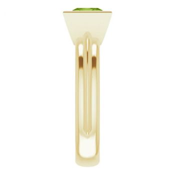 Bezel Princess-Cut Peridot Solitaire Ring in 14K Gold 4