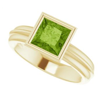 Bezel Princess-Cut Peridot Solitaire Ring in 14K Gold 5