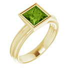 Bezel Princess-Cut Peridot Solitaire Ring in 14K Gold