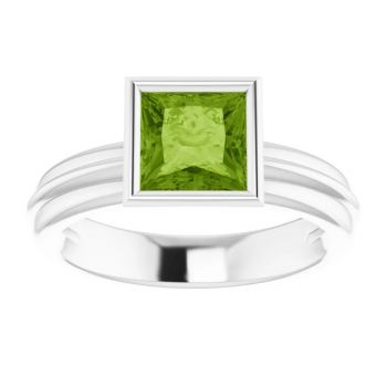 14K White Gold Bezel-Set Princess-Cut Peridot Solitaire Ring 3