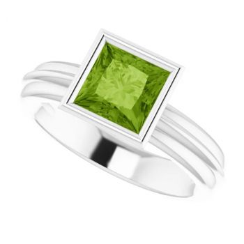 14K White Gold Bezel-Set Princess-Cut Peridot Solitaire Ring 5