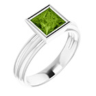 14K White Gold Bezel-Set Princess-Cut Peridot Solitaire Ring