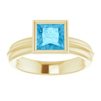 Bezel Princess-Cut Swiss Blue Topaz Solitaire Ring in 14K Gold 3