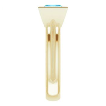 Bezel Princess-Cut Swiss Blue Topaz Solitaire Ring in 14K Gold 4