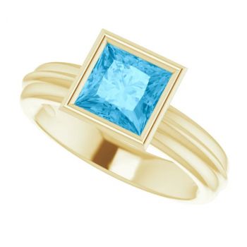 Bezel Princess-Cut Swiss Blue Topaz Solitaire Ring in 14K Gold 5