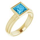 Bezel Princess-Cut Swiss Blue Topaz Solitaire Ring in 14K Gold