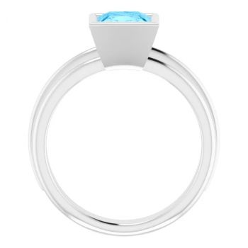 14K White Gold Bezel Princess-Cut Swiss Blue Topaz Solitaire Ring 2