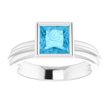 14K White Gold Bezel Princess-Cut Swiss Blue Topaz Solitaire Ring 3