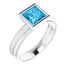 14K White Gold Bezel Princess-Cut Swiss Blue Topaz Solitaire Ring