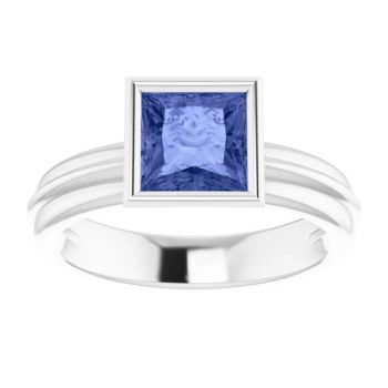 Princess-Cut Bezel Tanzanite Solitaire Ring in 14K White Gold 3