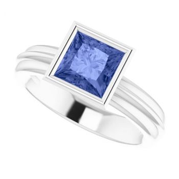 Princess-Cut Bezel Tanzanite Solitaire Ring in 14K White Gold 5