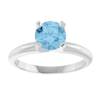 Blue Topaz Gemstone Solitaire Ring in 14K White Gold 3