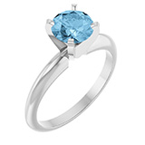 Blue Topaz Gemstone Solitaire Ring in 14K White Gold