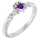 Women's 14K White Gold Heart Amethyst Claddagh Ring