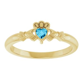 Women's Heart Aquamarine Claddagh Ring in 14K Gold 3