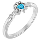 14K White Gold Aquamarine Claddagh Ring for Women