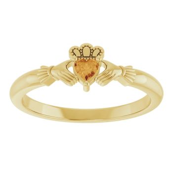 14K Gold Citrine Gemstone Claddagh Ring for Women 3
