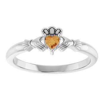 Women's Citrine Gemstone Claddagh Ring in Sterling Silver 3