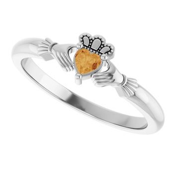 Women's Citrine Gemstone Claddagh Ring in Sterling Silver 5