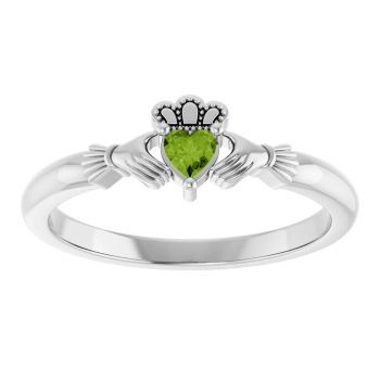 14K White Gold Peridot Claddagh Ring for Women 3