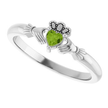 14K White Gold Peridot Claddagh Ring for Women 5