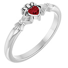 Women's Heart Ruby Claddagh Ring in 14K White Gold