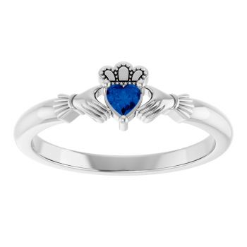 14K White Gold Heart Sapphire Claddagh Ring for Women 3