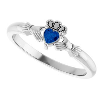 14K White Gold Heart Sapphire Claddagh Ring for Women 5