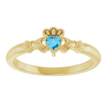 Women's Swiss Blue Topaz Claddagh Ring in 14K Gold 3
