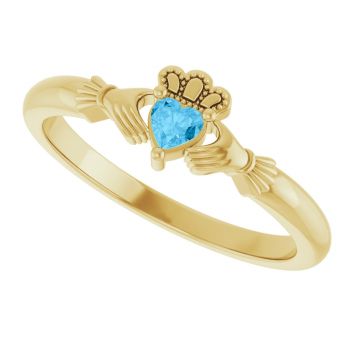 Women's Swiss Blue Topaz Claddagh Ring in 14K Gold 5