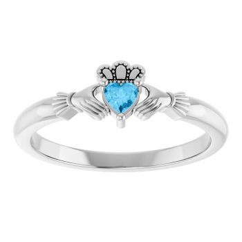 Swiss Blue Topaz Claddagh Ring in Sterling Silver for Women 3