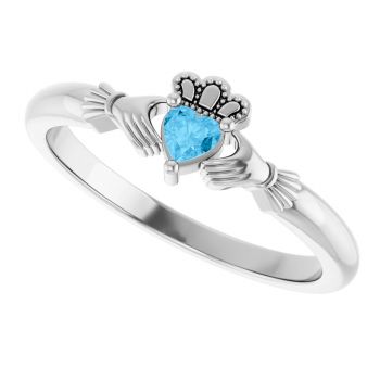 Swiss Blue Topaz Claddagh Ring in Sterling Silver for Women 5