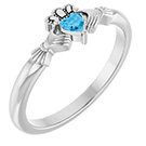 14K White Gold Swiss Blue Topaz Claddagh Ring for Women