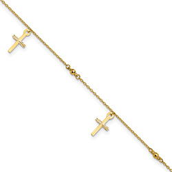 Cross Anklet, 14K Gold