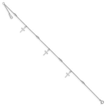 14K White Gold Cross Charm Dangle Anklet 2