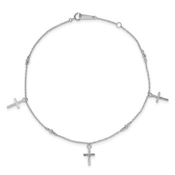 14K White Gold Cross Charm Dangle Anklet 3