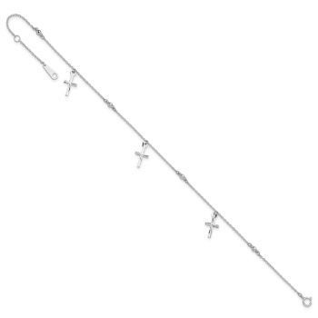 14K White Gold Cross Charm Dangle Anklet 4