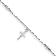 14K White Gold Cross Charm Dangle Anklet