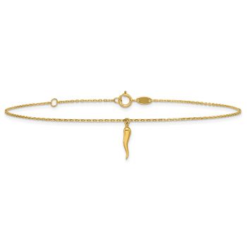 14K Gold Italian Horn Charm Anklet 3