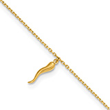 14K Gold Italian Horn Charm Anklet