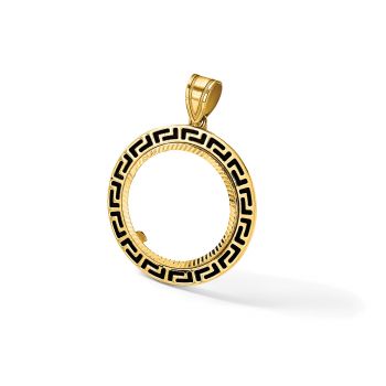 Black Enamel Greek Key Bezel Pendant for 1/10 Oz American Eagle Coin 14K Gold 4