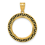 Black Enamel Greek Key Bezel Pendant for 1/10 Oz American Eagle Coin 14K Gold