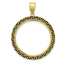 Black Greek Key Bezel Pendant for 1/2 Oz American Eagle Coin in 14K Gold
