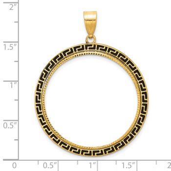 Black Enamel Greek Key Bezel Pendant 14K Gold for 1 Oz American Eagle Coin 4